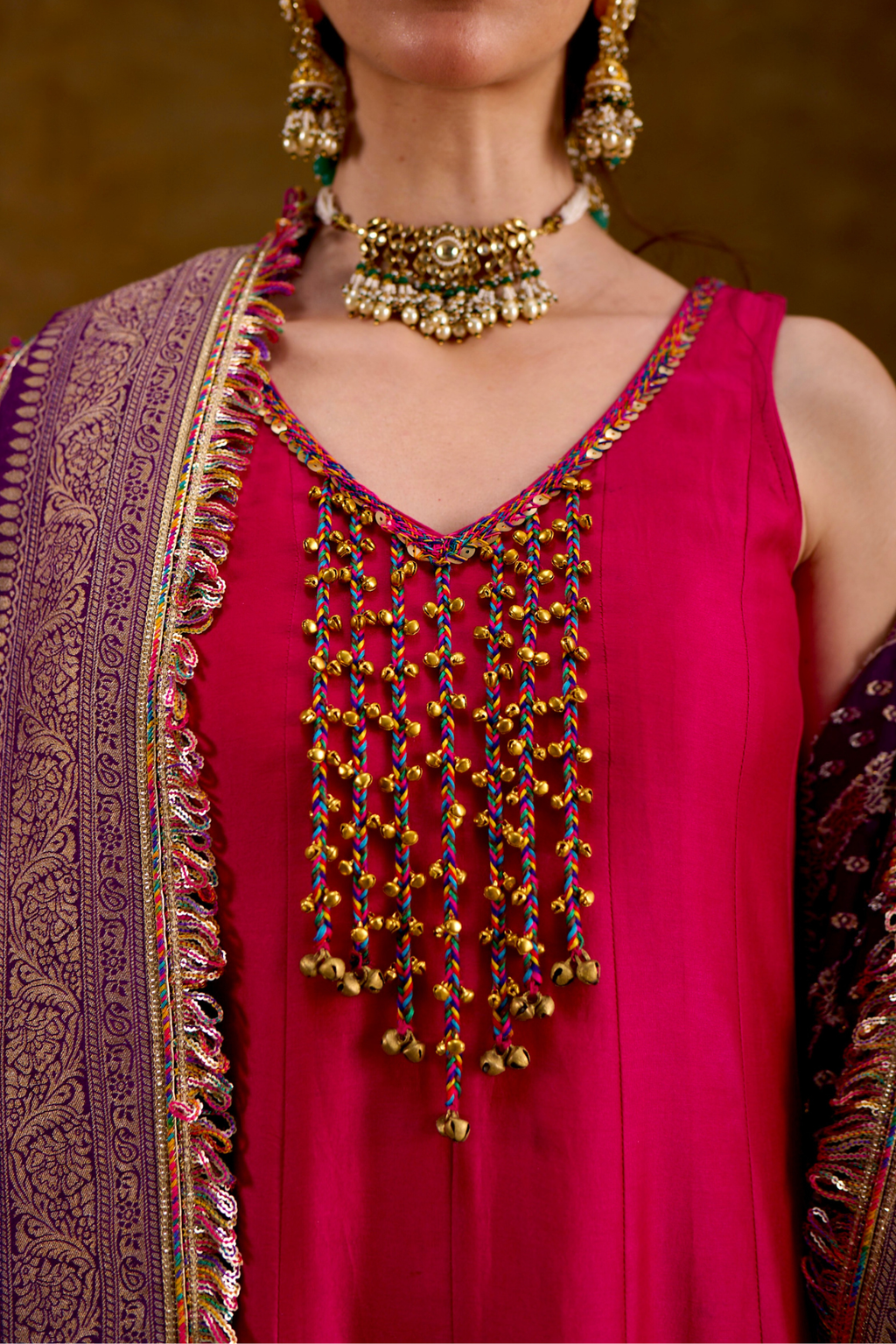 Naad Utsav - Pink Anarkali Set with Banarasi Bandhani Dupatta
