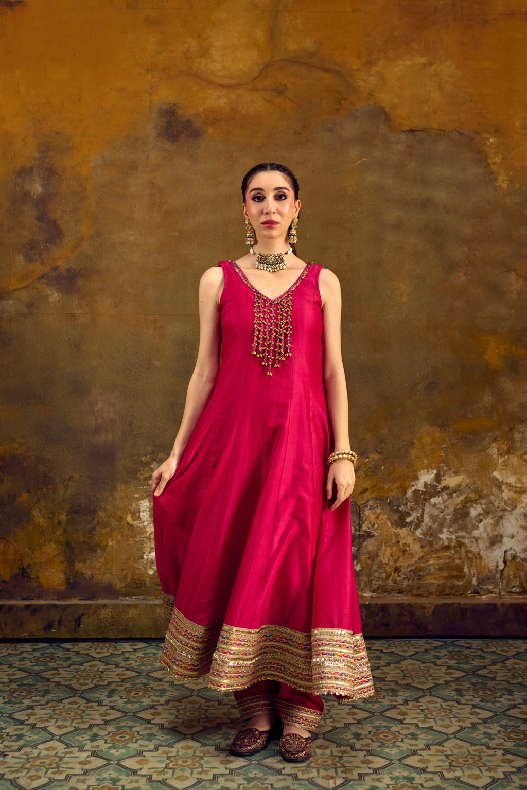 Naad Utsav - Pink Anarkali Set with Banarasi Bandhani Dupatta