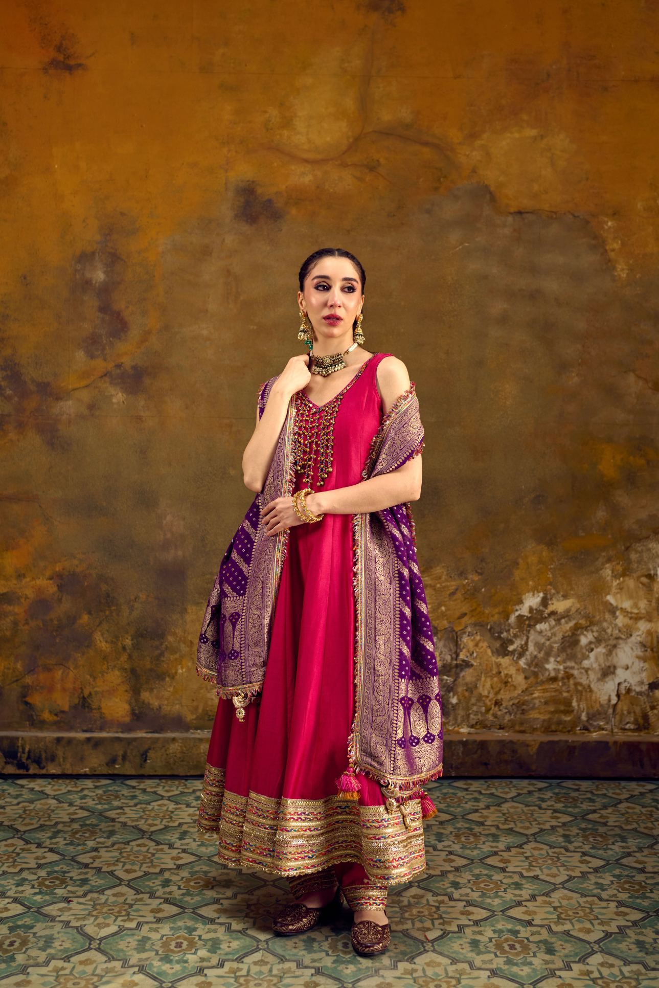 Naad Utsav - Pink Anarkali Set with Banarasi Bandhani Dupatta