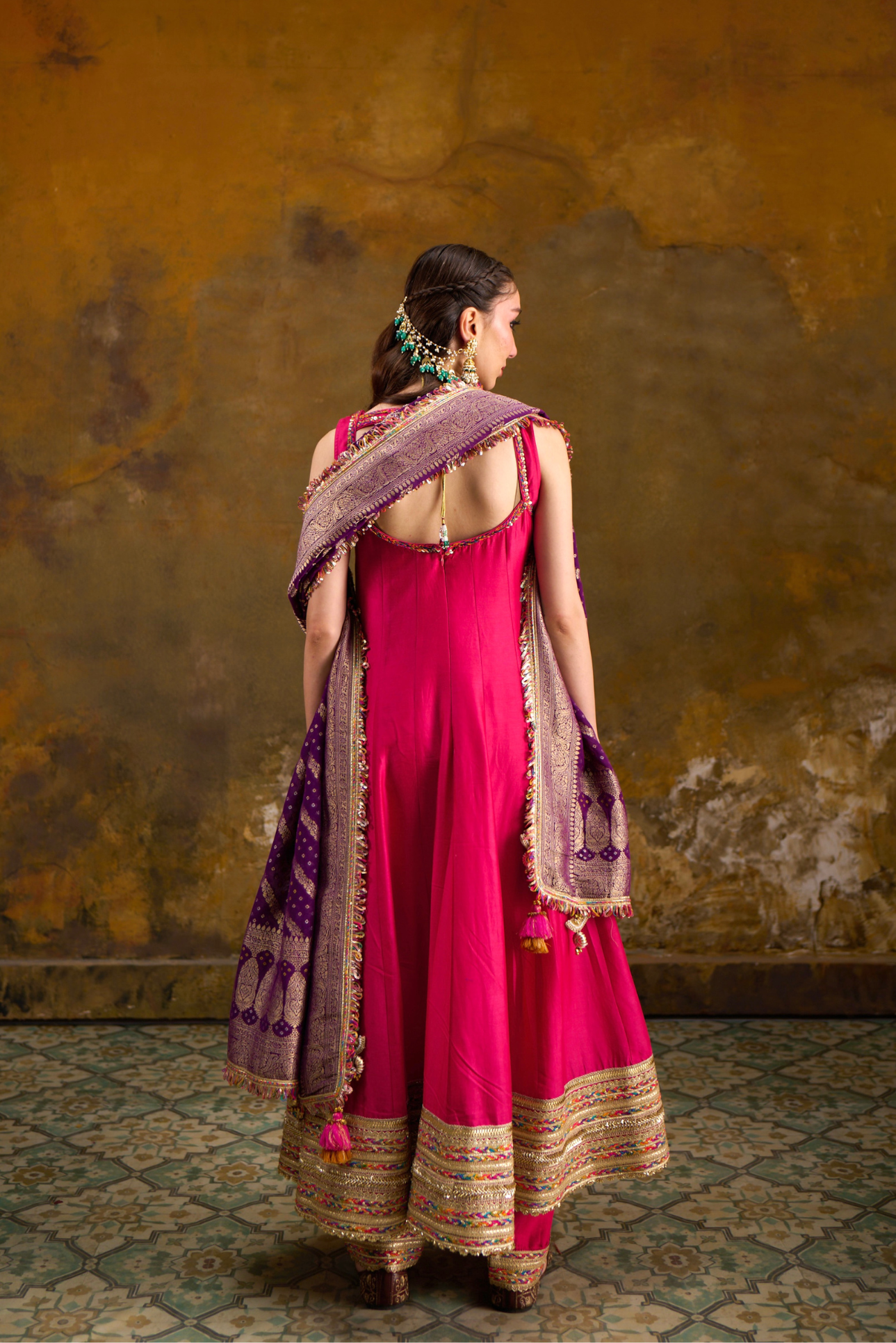 Naad Utsav - Pink Anarkali Set with Banarasi Bandhani Dupatta