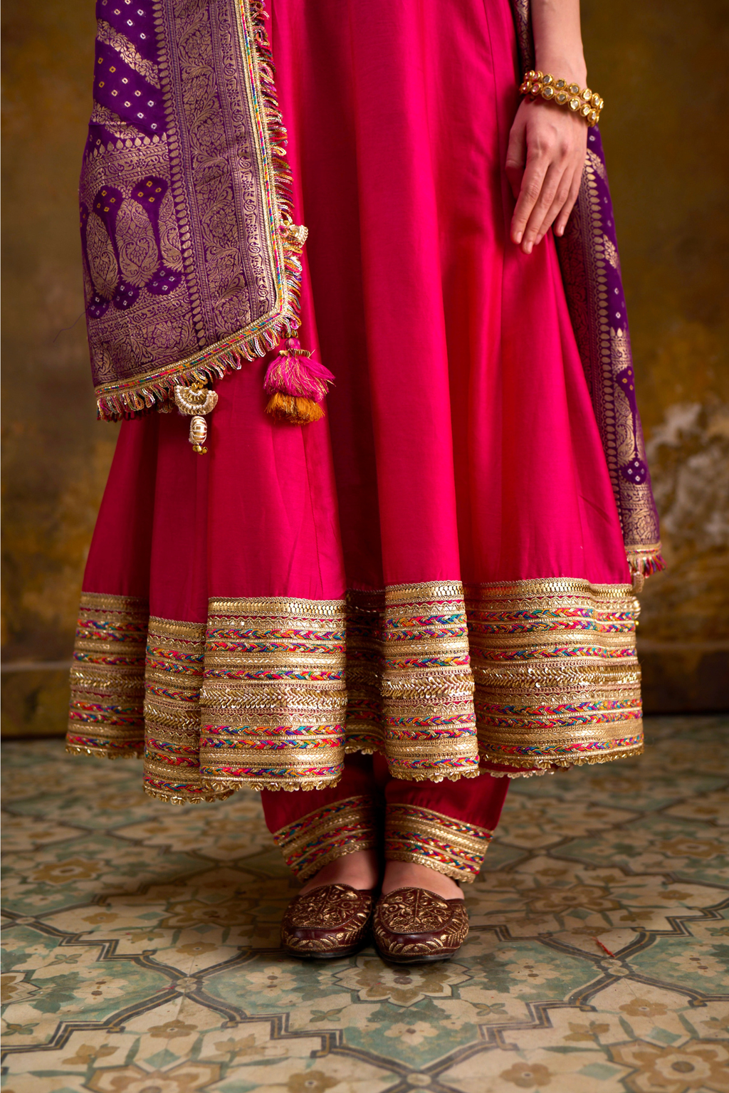 Naad Utsav - Pink Anarkali Set with Banarasi Bandhani Dupatta