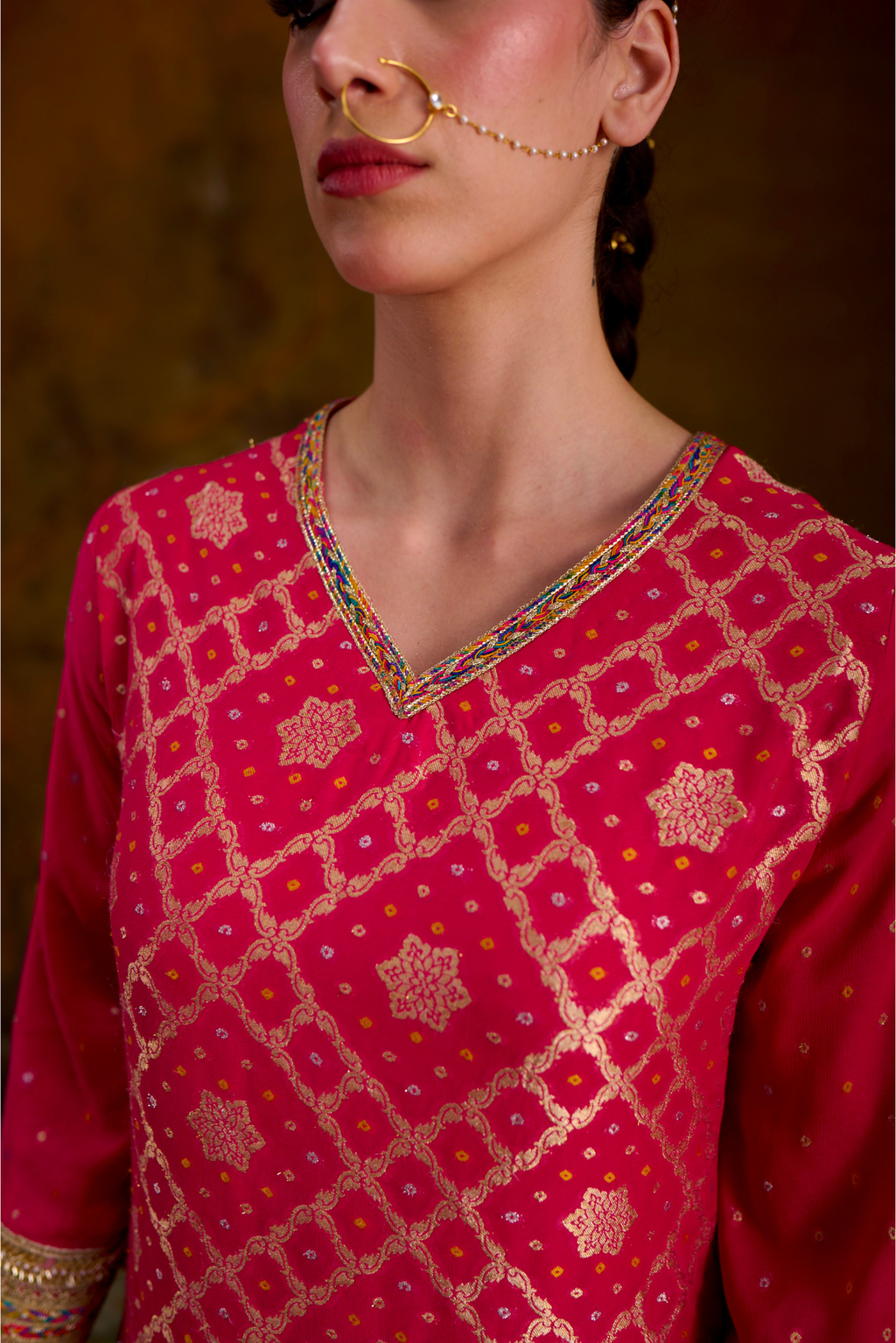 Naad Jhilmil - Pink Kaftan with Lace Detailing