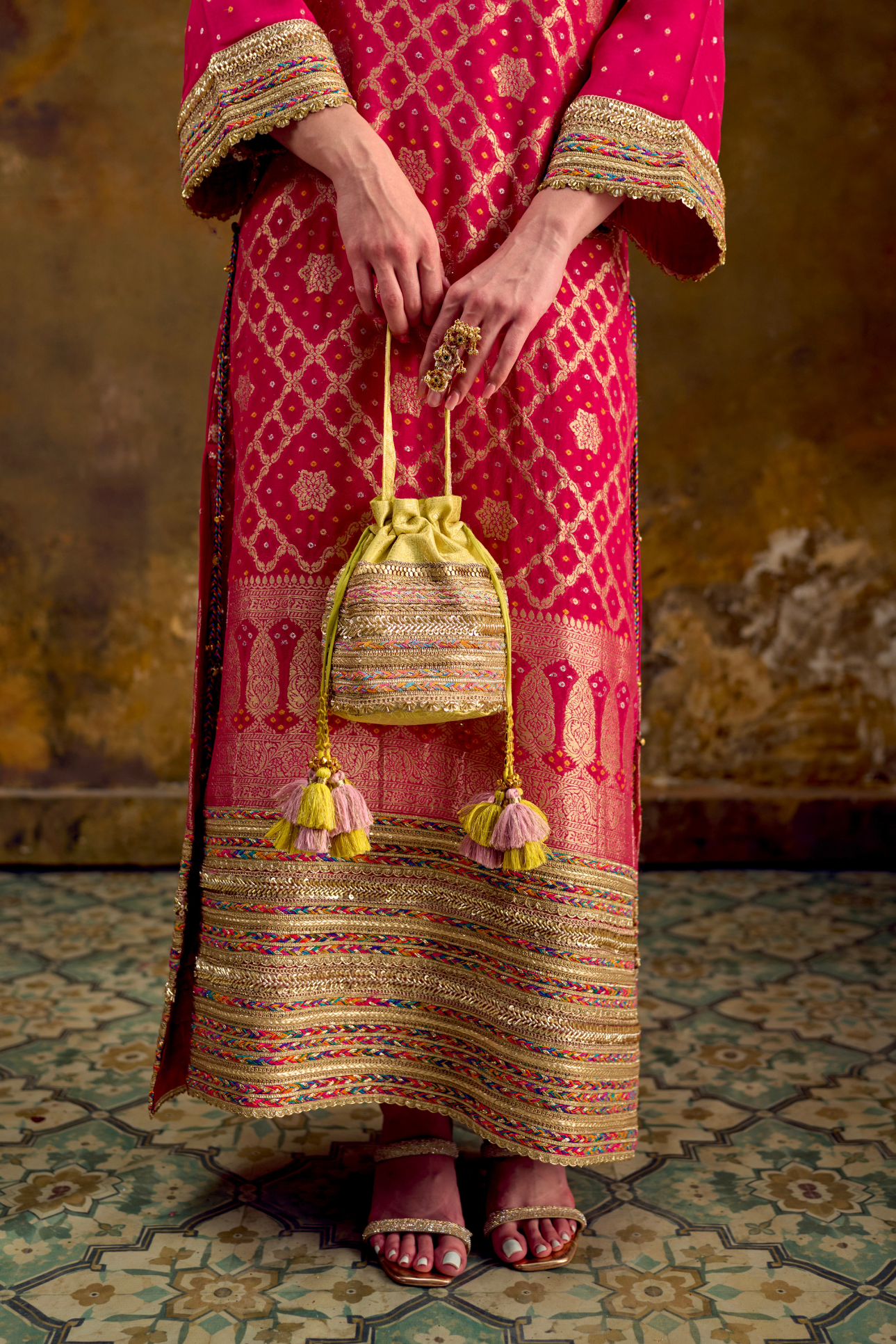 Naad Jhilmil - Pink Kaftan with Lace Detailing