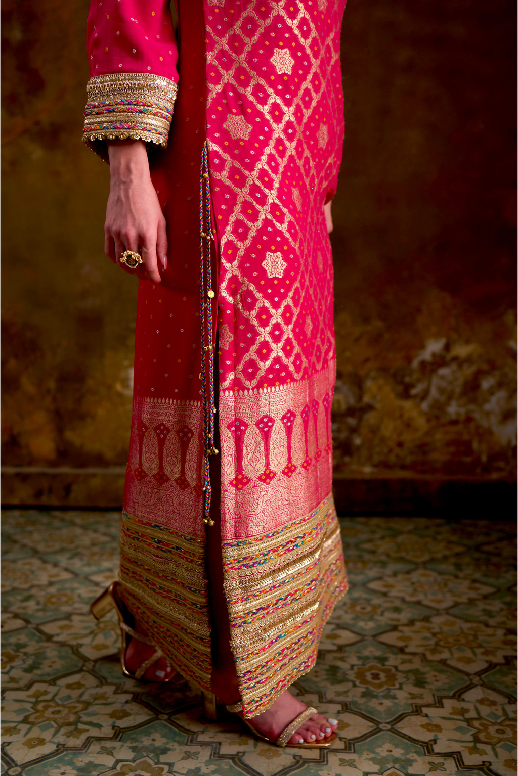 Naad Jhilmil - Pink Kaftan with Lace Detailing