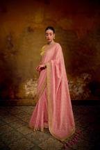 Naad Gulabo - Blush Pink Saree with Lime Green Blouse