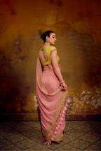 Naad Gulabo - Blush Pink Saree with Lime Green Blouse