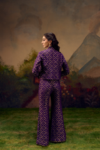 Naad Neelambari - Purple Jacket Set with Flared Pants and Tassles Detailing