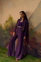 Naad Neelambari - Purple Jacket Set with Flared Pants and Tassles Detailing