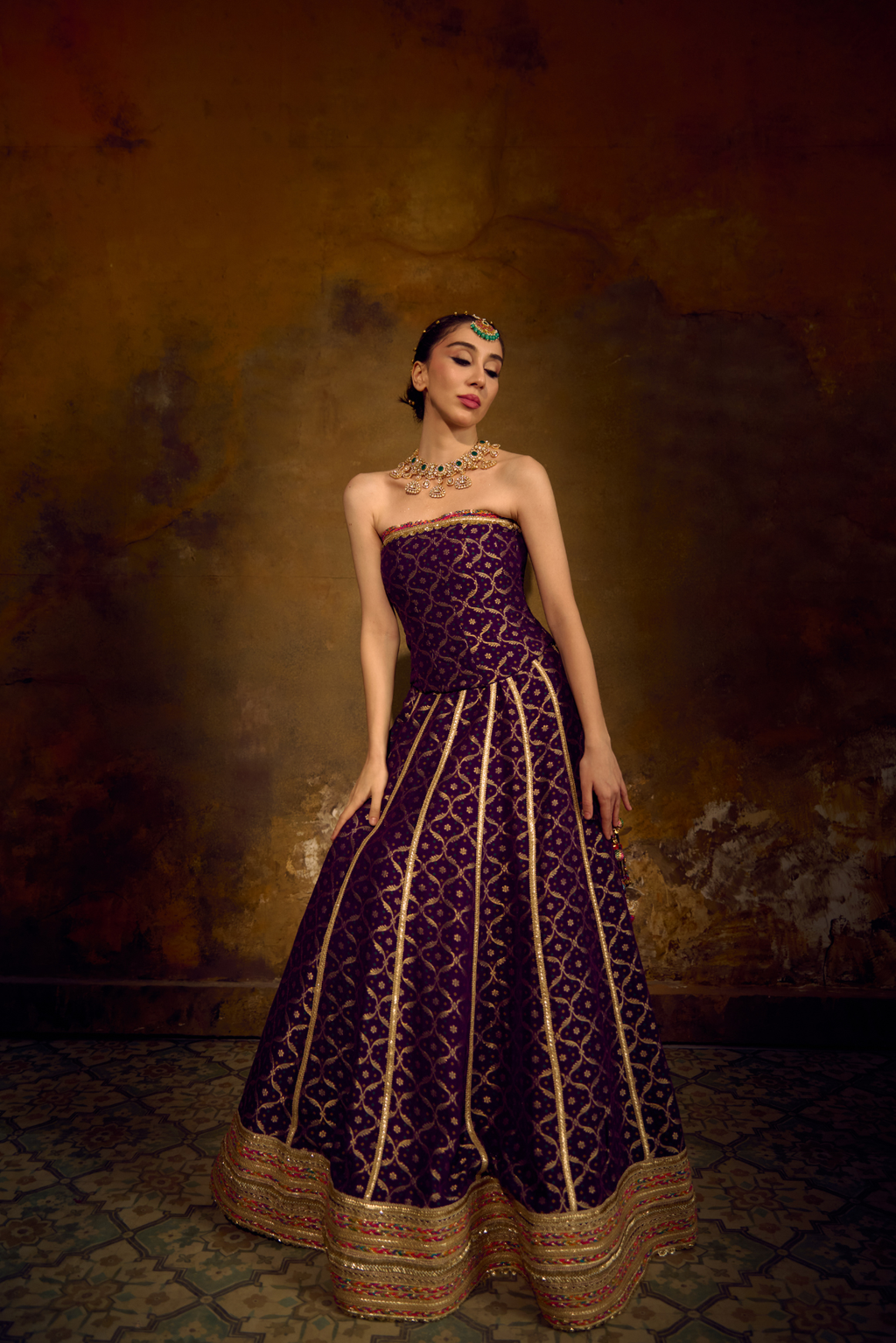 Naad Nishtha- Purple Lehenga with Corset and Dupatta