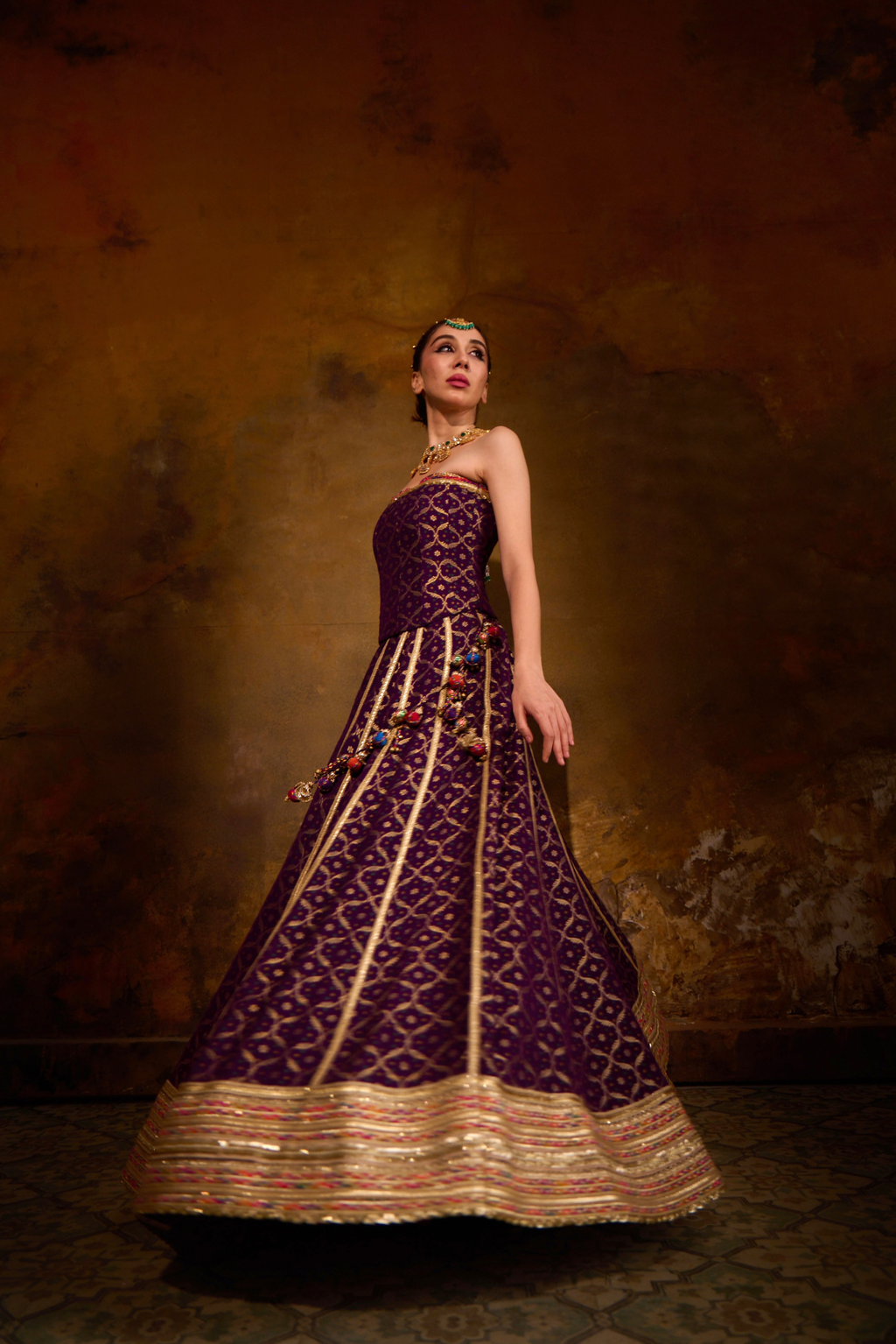 Naad Nishtha- Purple Lehenga with Corset and Dupatta