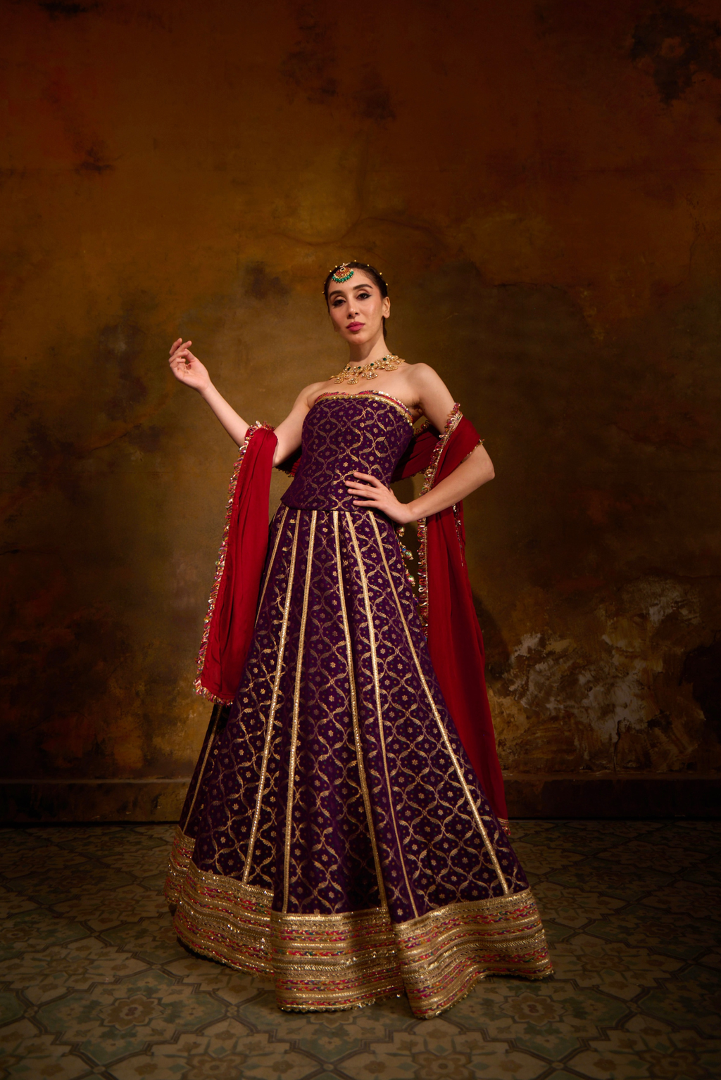 Naad Nishtha- Purple Lehenga with Corset and Dupatta