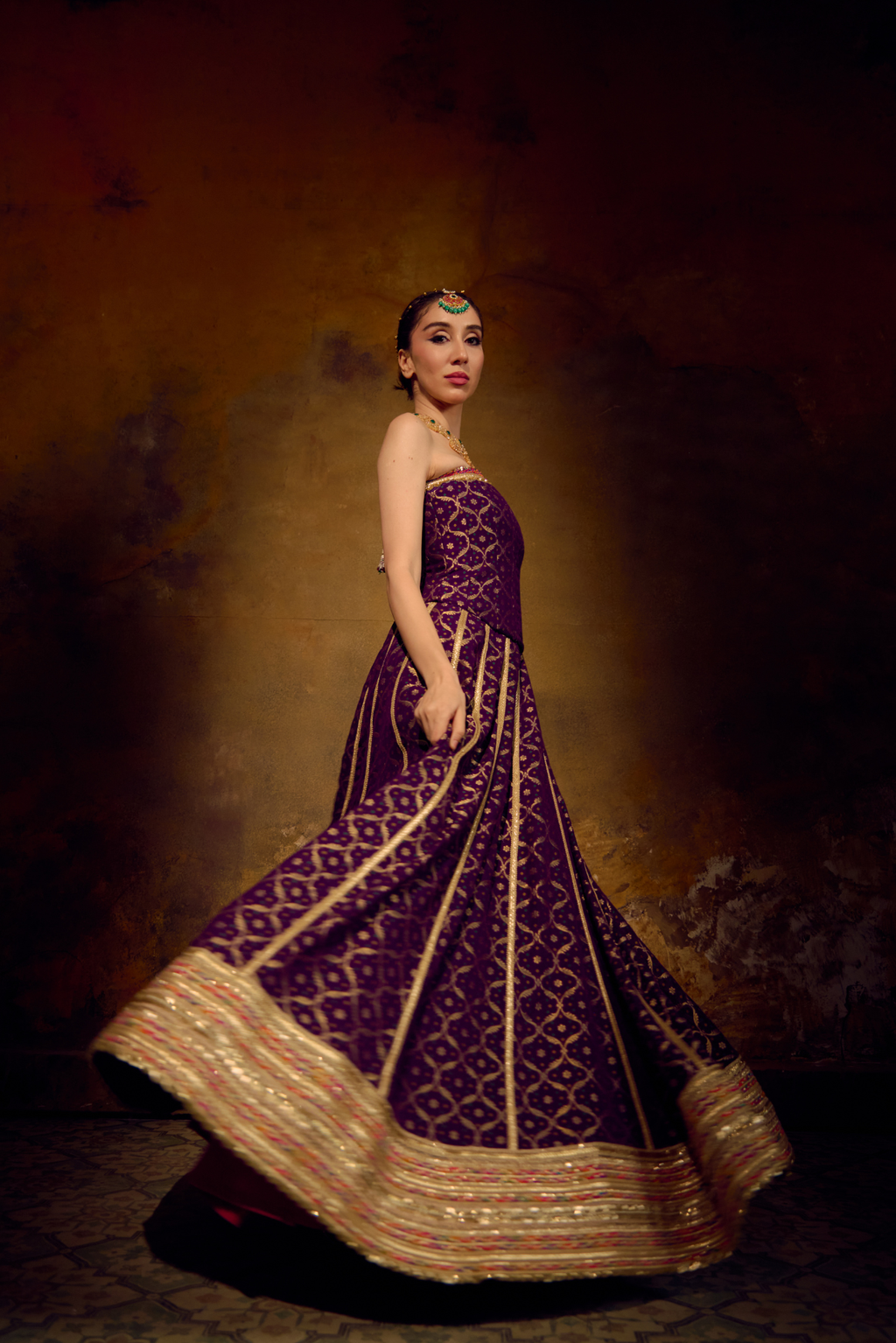 Naad Nishtha- Purple Lehenga with Corset and Dupatta