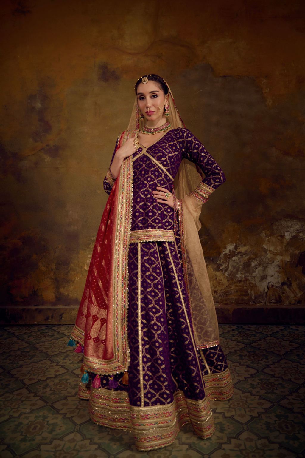 Naad Iravati- Purple Lehenga with Rajasthani Style Blouse and Dupatta