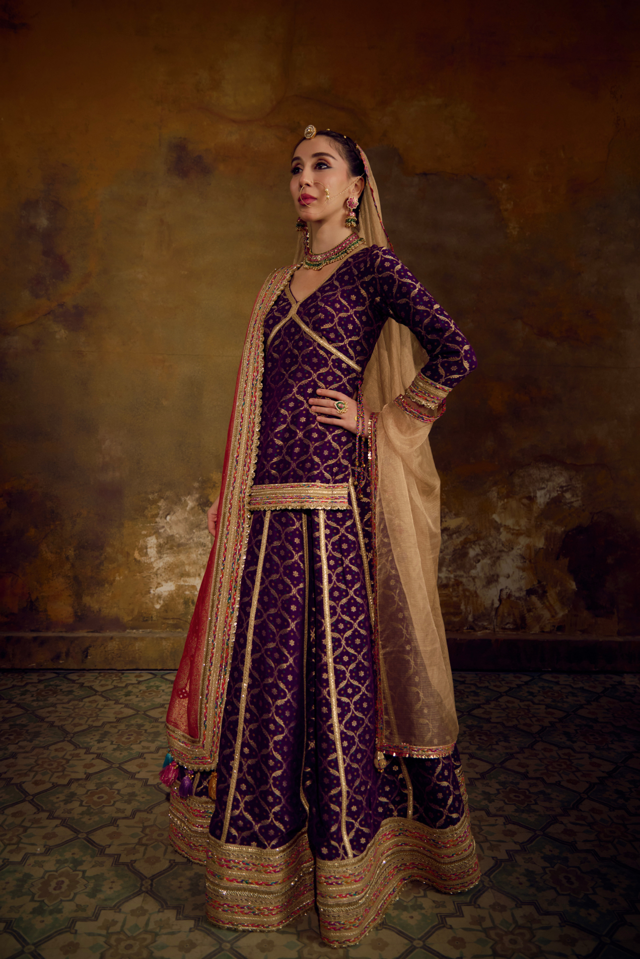 Naad Iravati- Purple Lehenga with Rajasthani Style Blouse and Dupatta