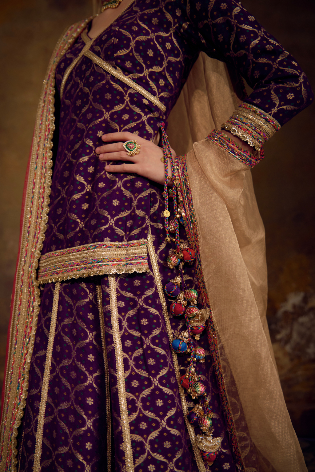 Naad Iravati- Purple Lehenga with Rajasthani Style Blouse and Dupatta