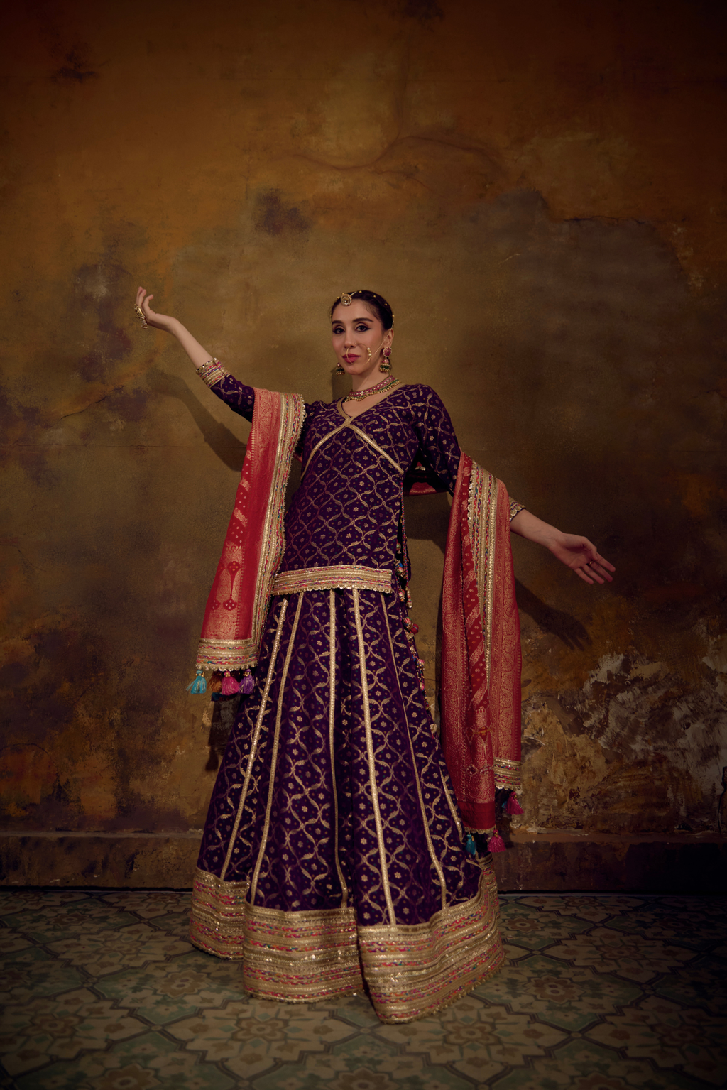 Naad Iravati- Purple Lehenga with Rajasthani Style Blouse and Dupatta