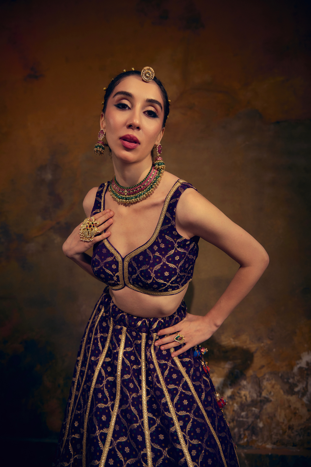 Naad Leher- Purple Lehenga with Sleeveless Blouse and Dupatta