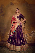 Naad Shringar- Purple Lehenga with Elbow Length Blouse, Dupatta and Veil