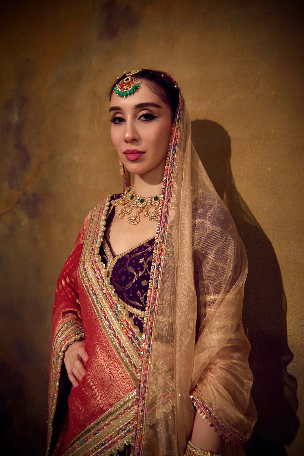 Naad Shringar- Purple Lehenga with Elbow Length Blouse, Dupatta and Veil