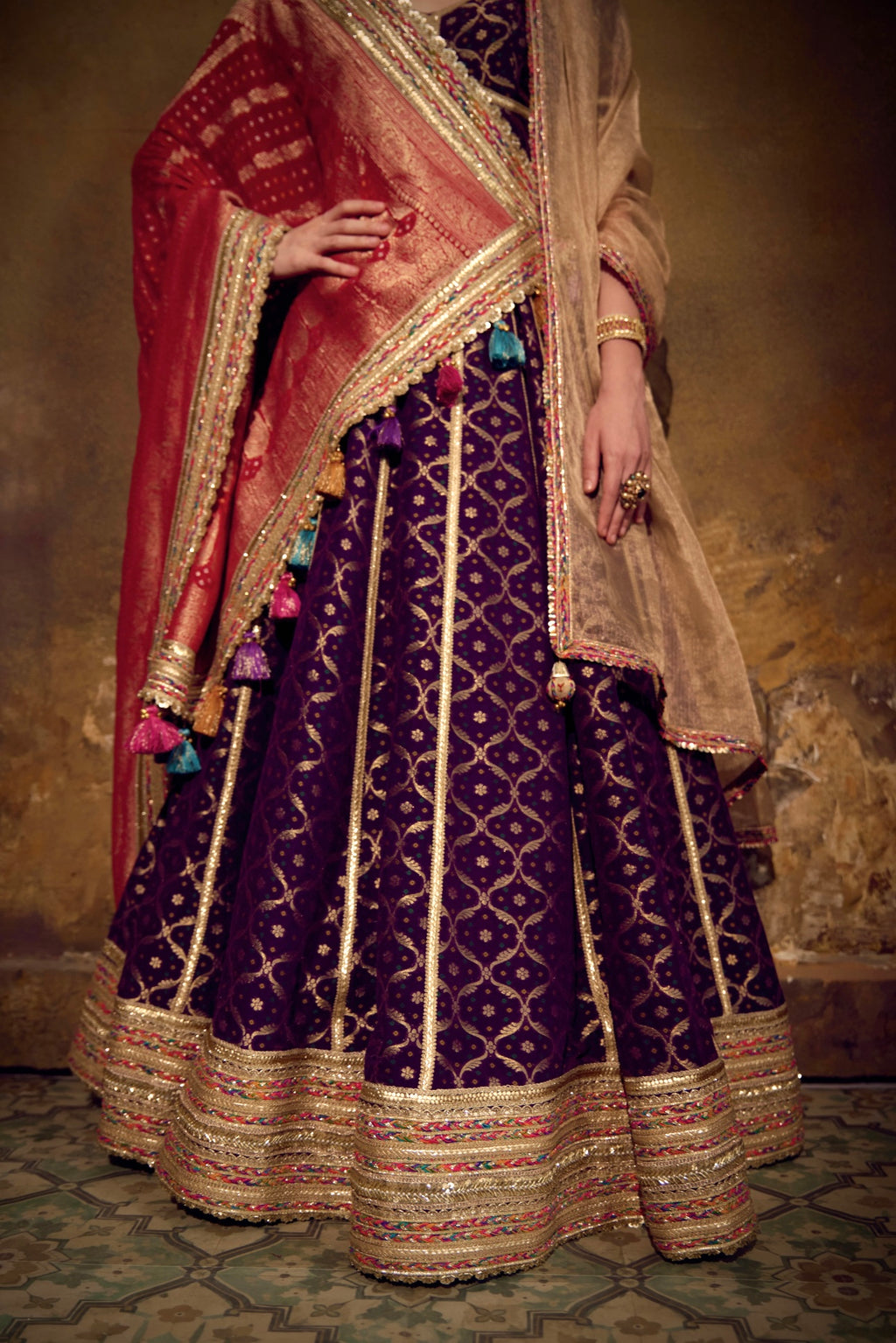 Naad Shringar- Purple Lehenga with Elbow Length Blouse, Dupatta and Veil