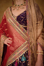 Naad Shringar- Purple Lehenga with Elbow Length Blouse, Dupatta and Veil