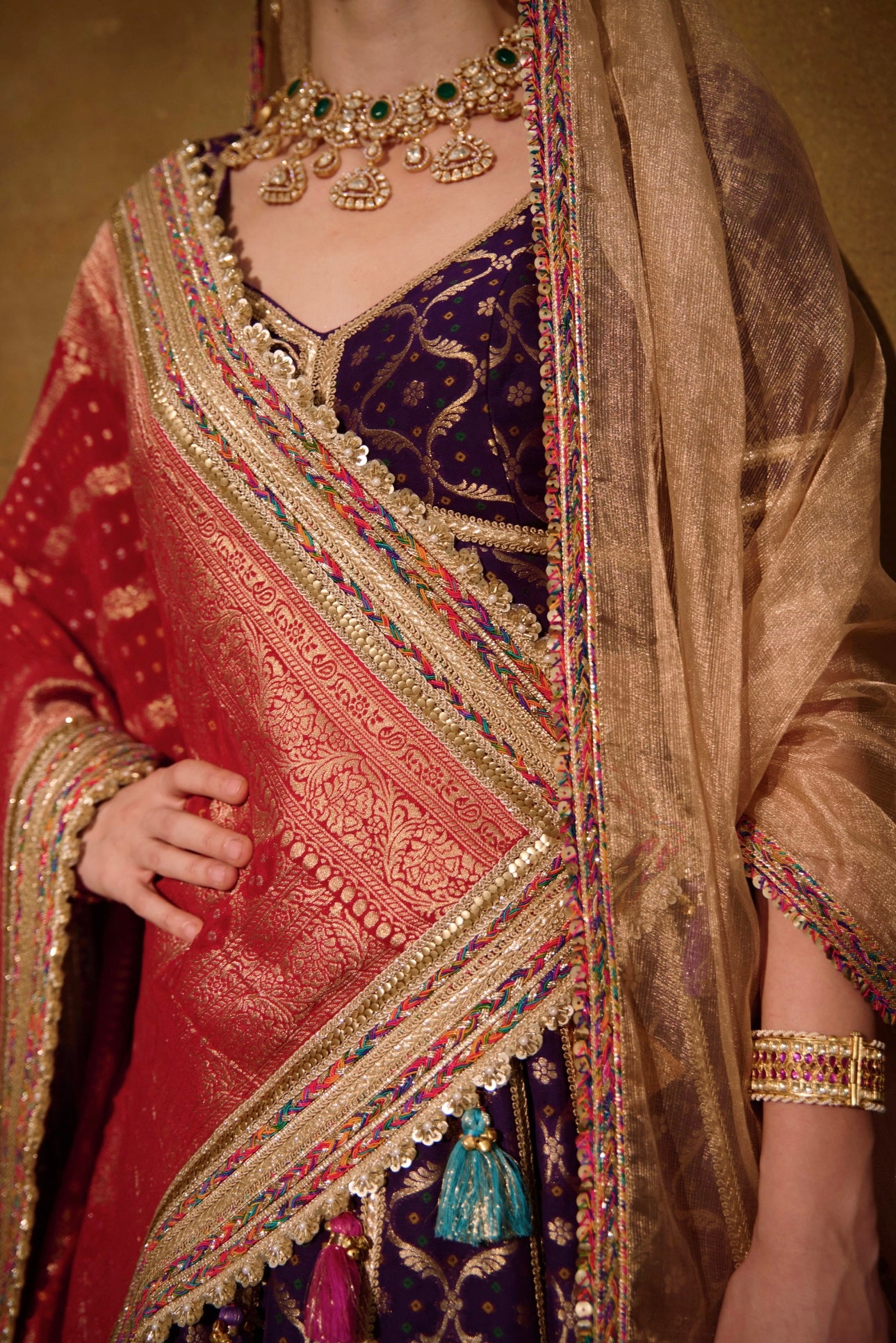 Naad Shringar- Purple Lehenga with Elbow Length Blouse, Dupatta and Veil