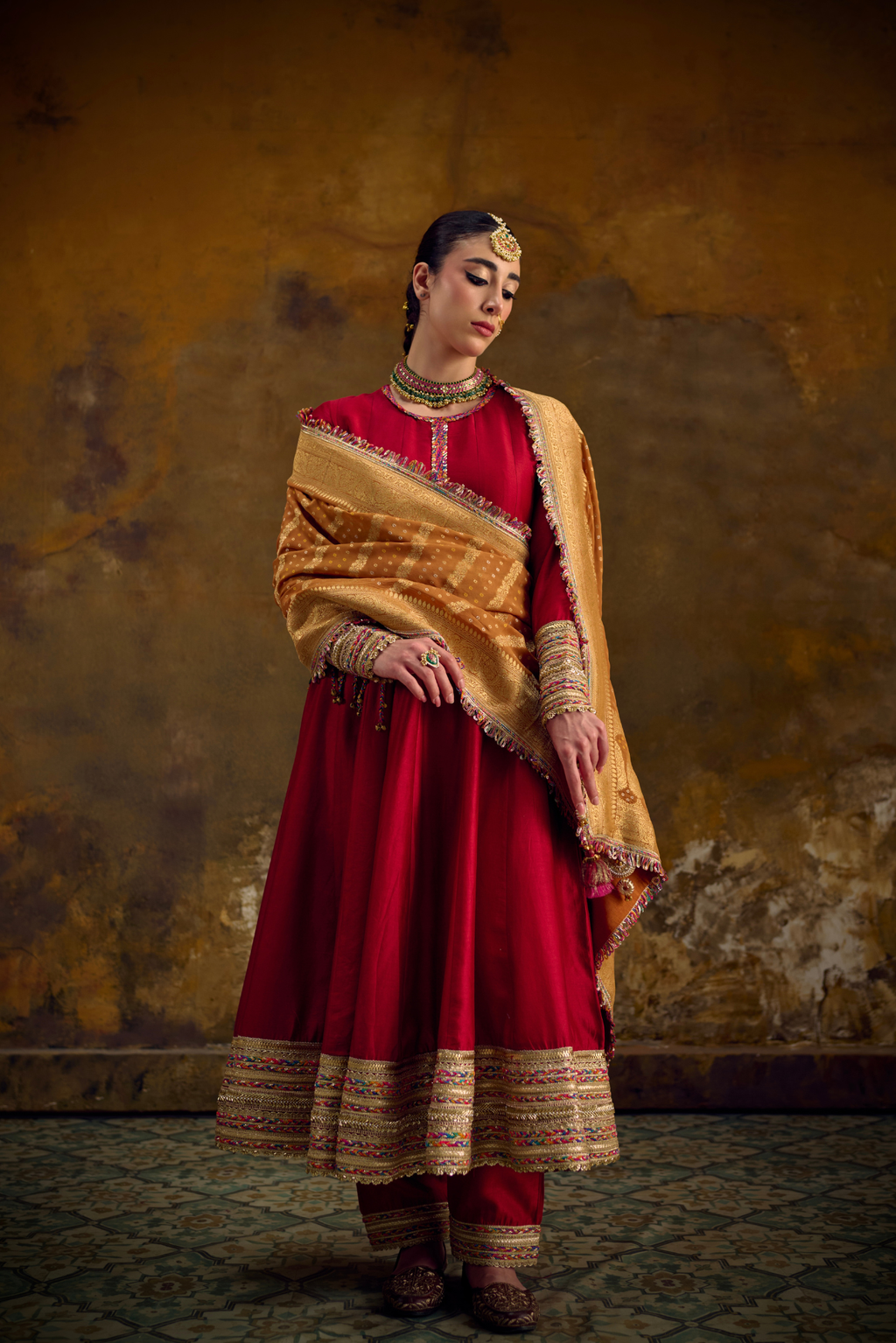 Naad Bandhan - Red Anarkali Set with Banarasi Bandhani Dupatta