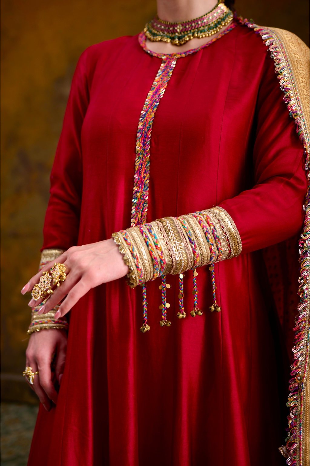 Naad Bandhan - Red Anarkali Set with Banarasi Bandhani Dupatta