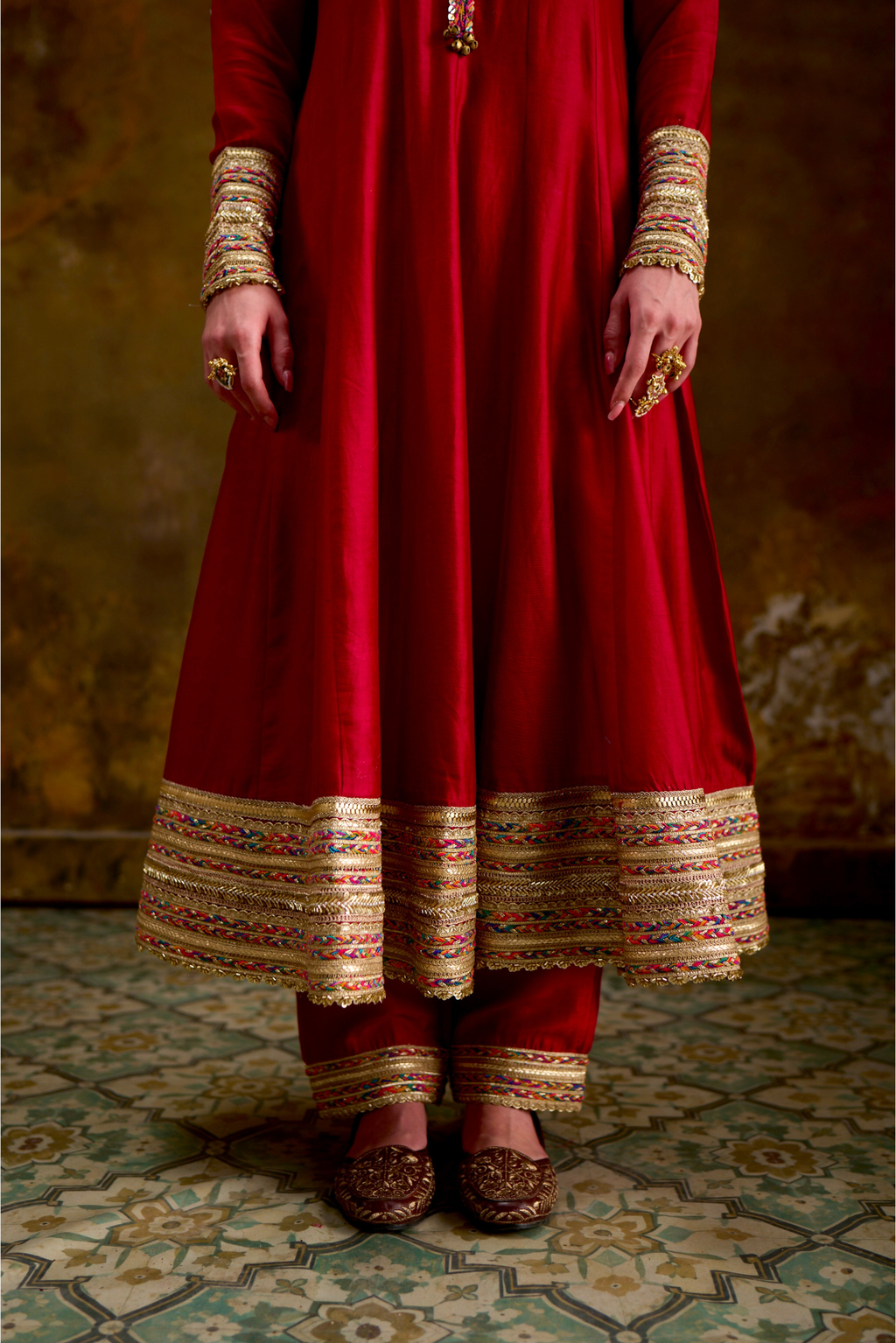 Naad Bandhan - Red Anarkali Set with Banarasi Bandhani Dupatta