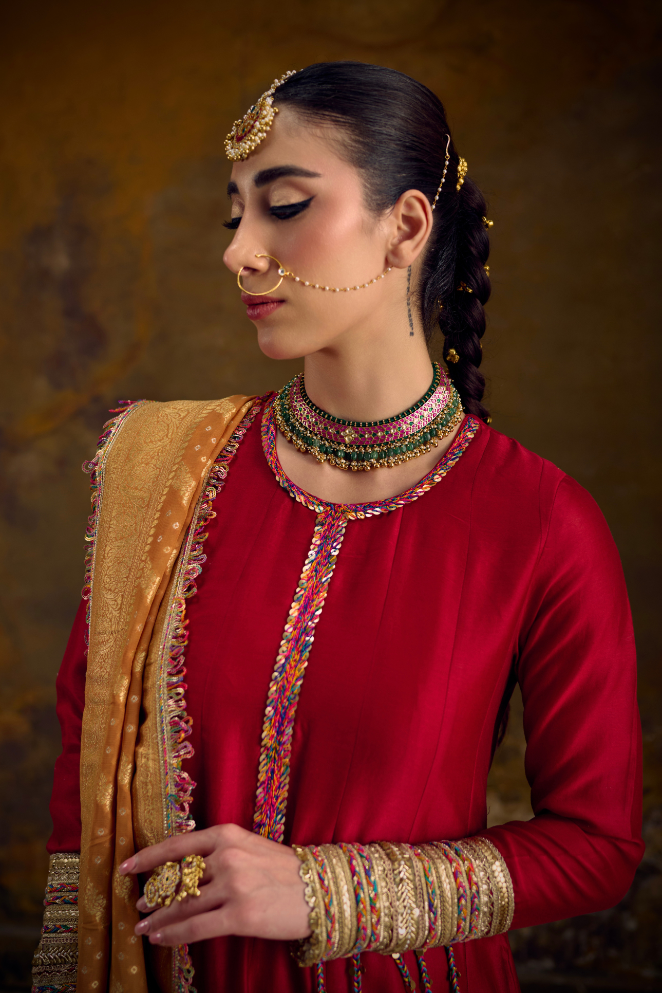 Naad Bandhan - Red Anarkali Set with Banarasi Bandhani Dupatta