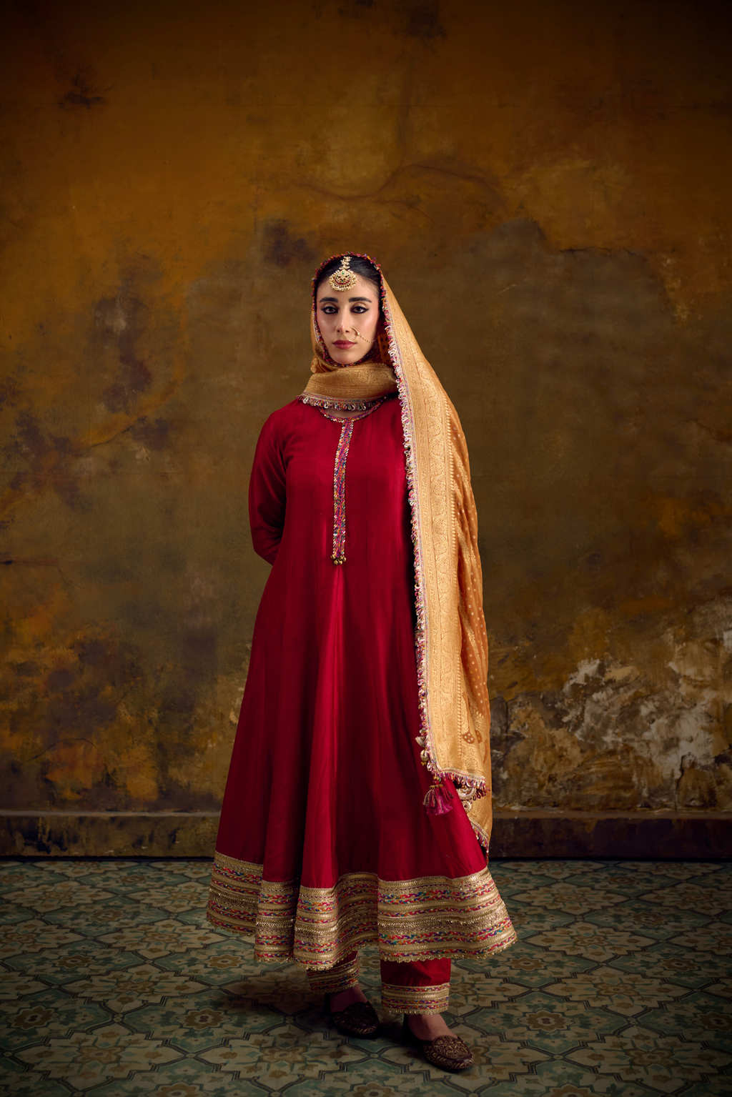 Naad Bandhan - Red Anarkali Set with Banarasi Bandhani Dupatta