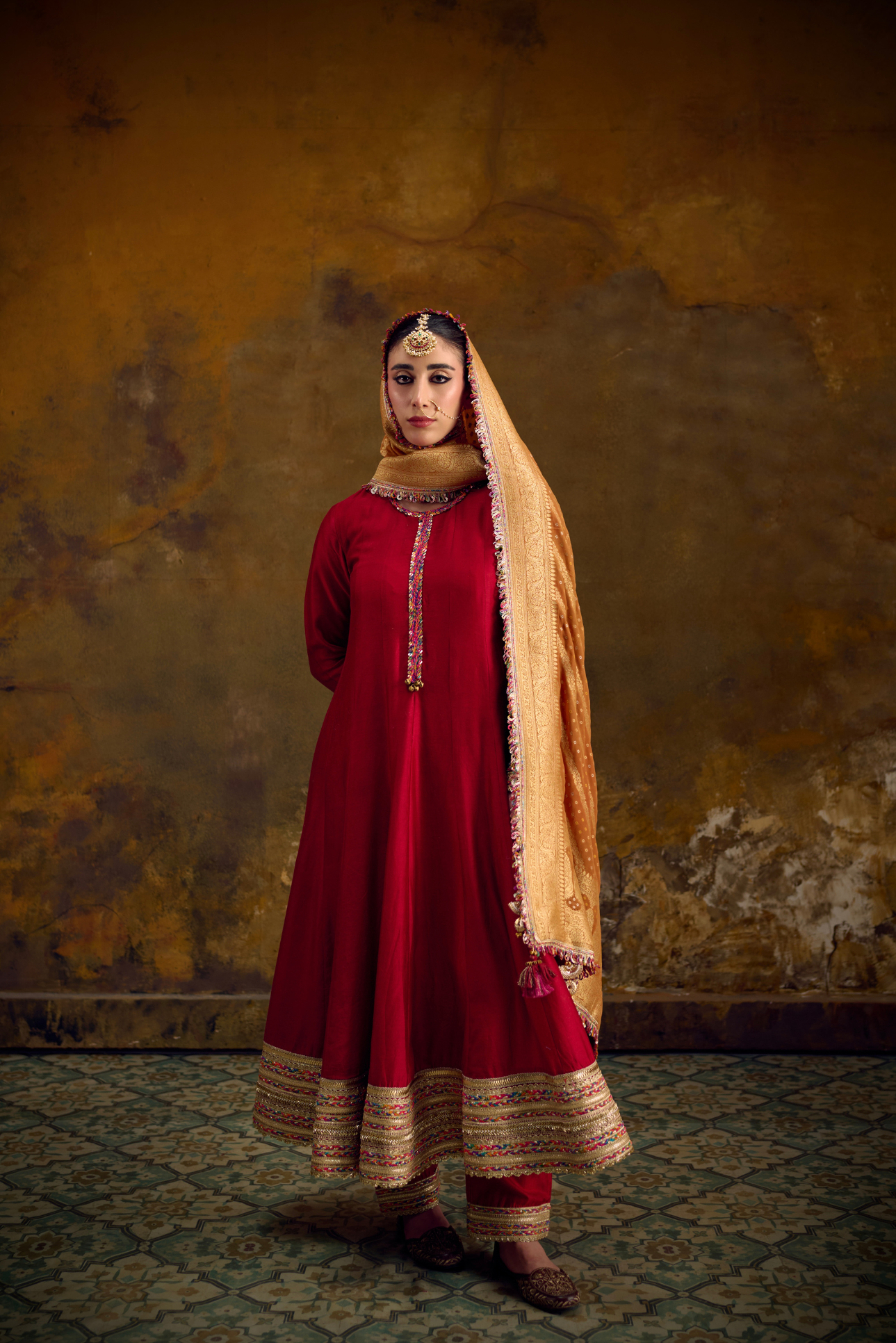 Naad Bandhan - Red Anarkali Set with Banarasi Bandhani Dupatta