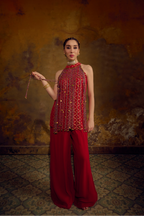 Naad Jwala - Red Palazzo Set with Tassle Detailing