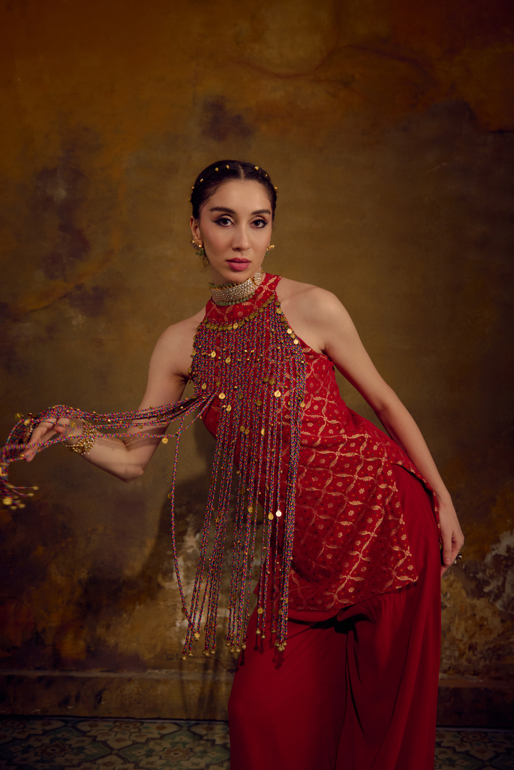 Naad Jwala - Red Palazzo Set with Tassle Detailing