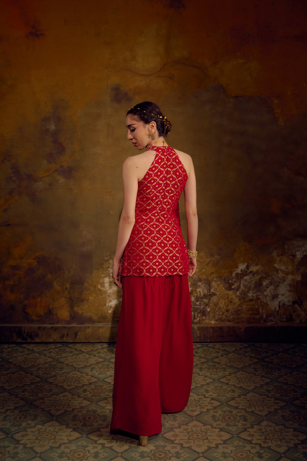 Naad Jwala - Red Palazzo Set with Tassle Detailing