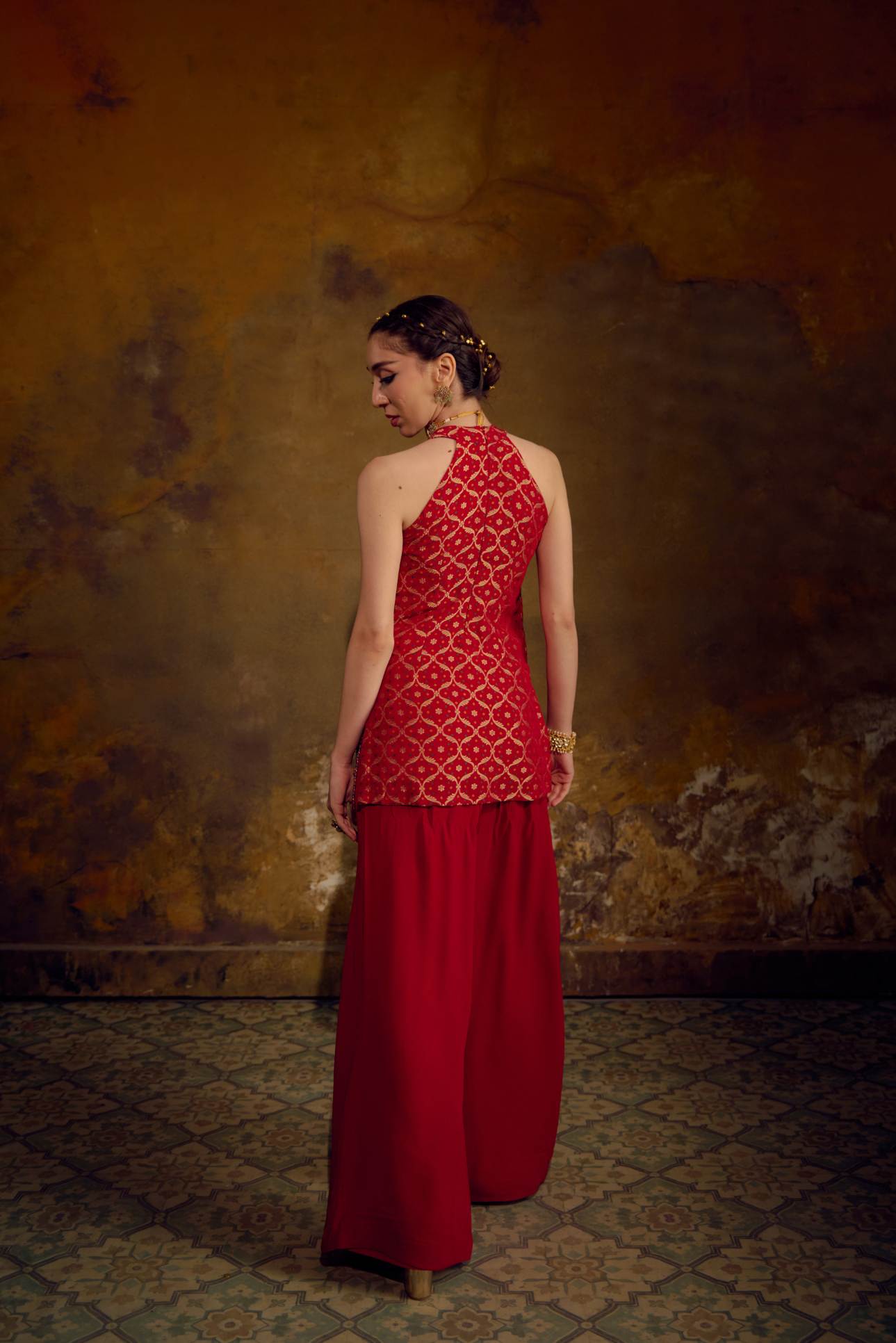 Naad Jwala - Red Palazzo Set with Tassle Detailing