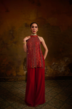 Naad Jwala - Red Palazzo Set with Tassle Detailing