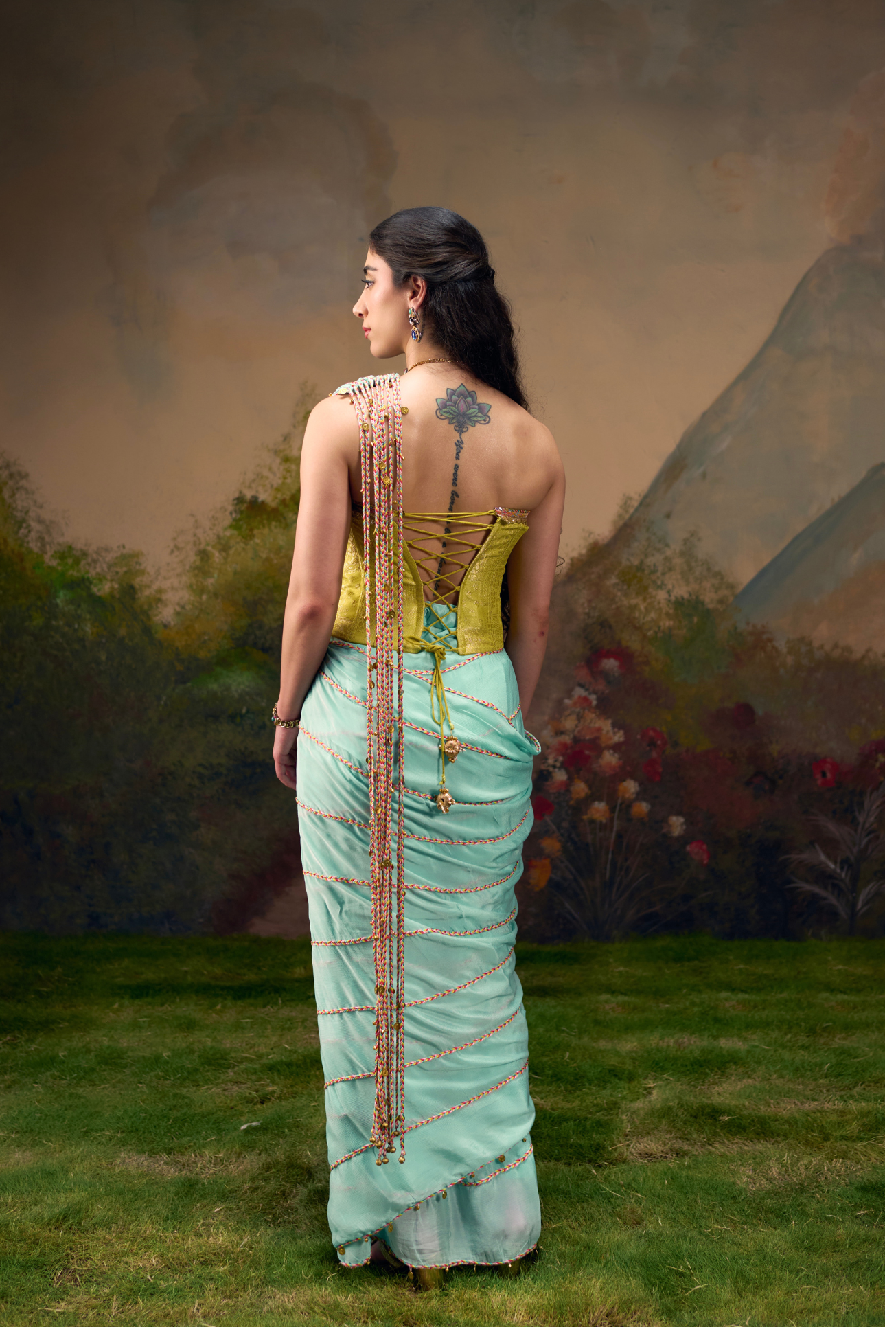 Naad Sindhu- Aqua Blue Pre-stiched Saree with Corset