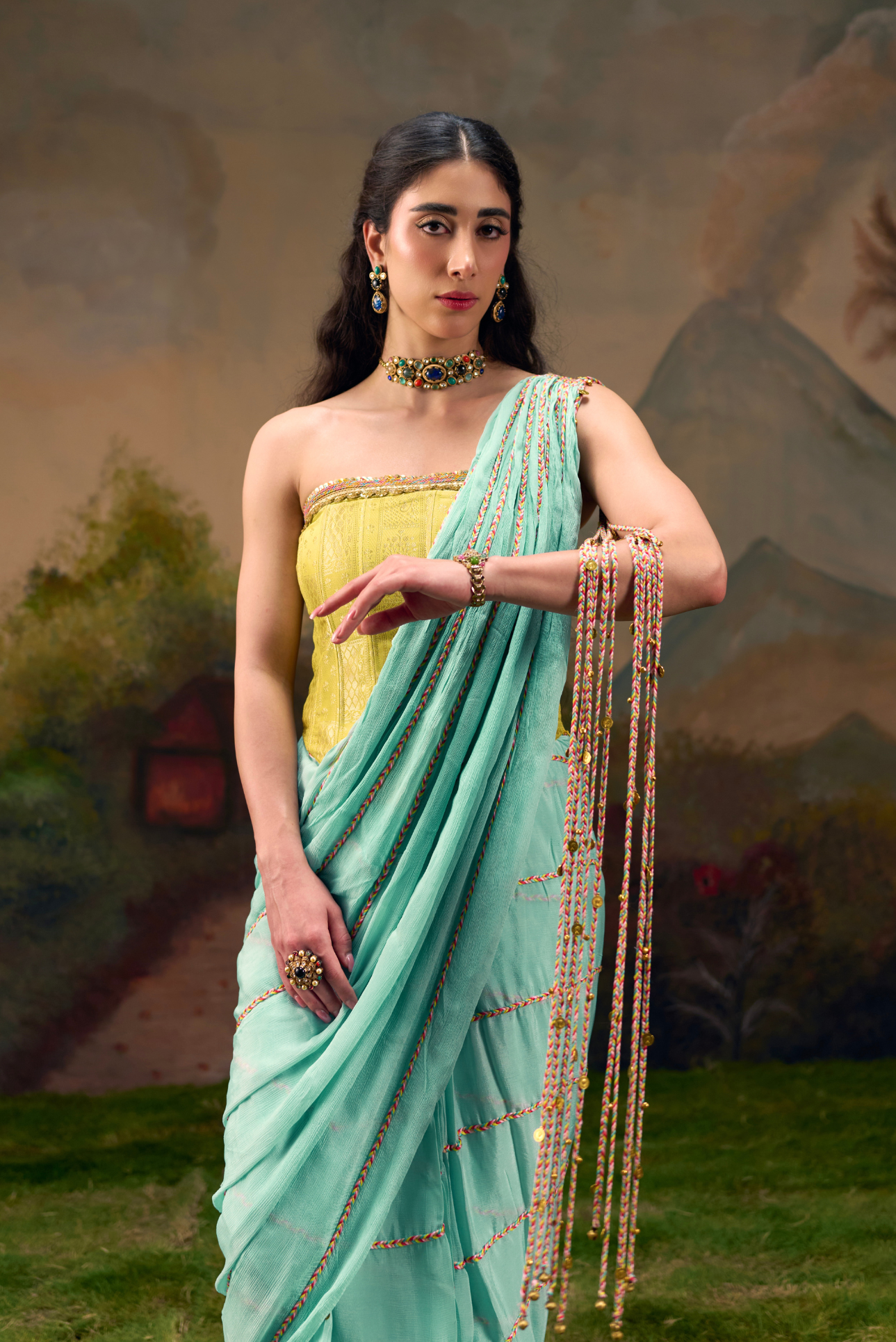 Naad Sindhu- Aqua Blue Pre-stiched Saree with Corset