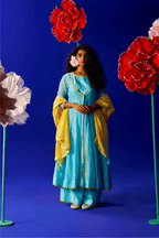 Bluebell - Aqua Blue Hand Embroidered Kurta Set with Long Jacket