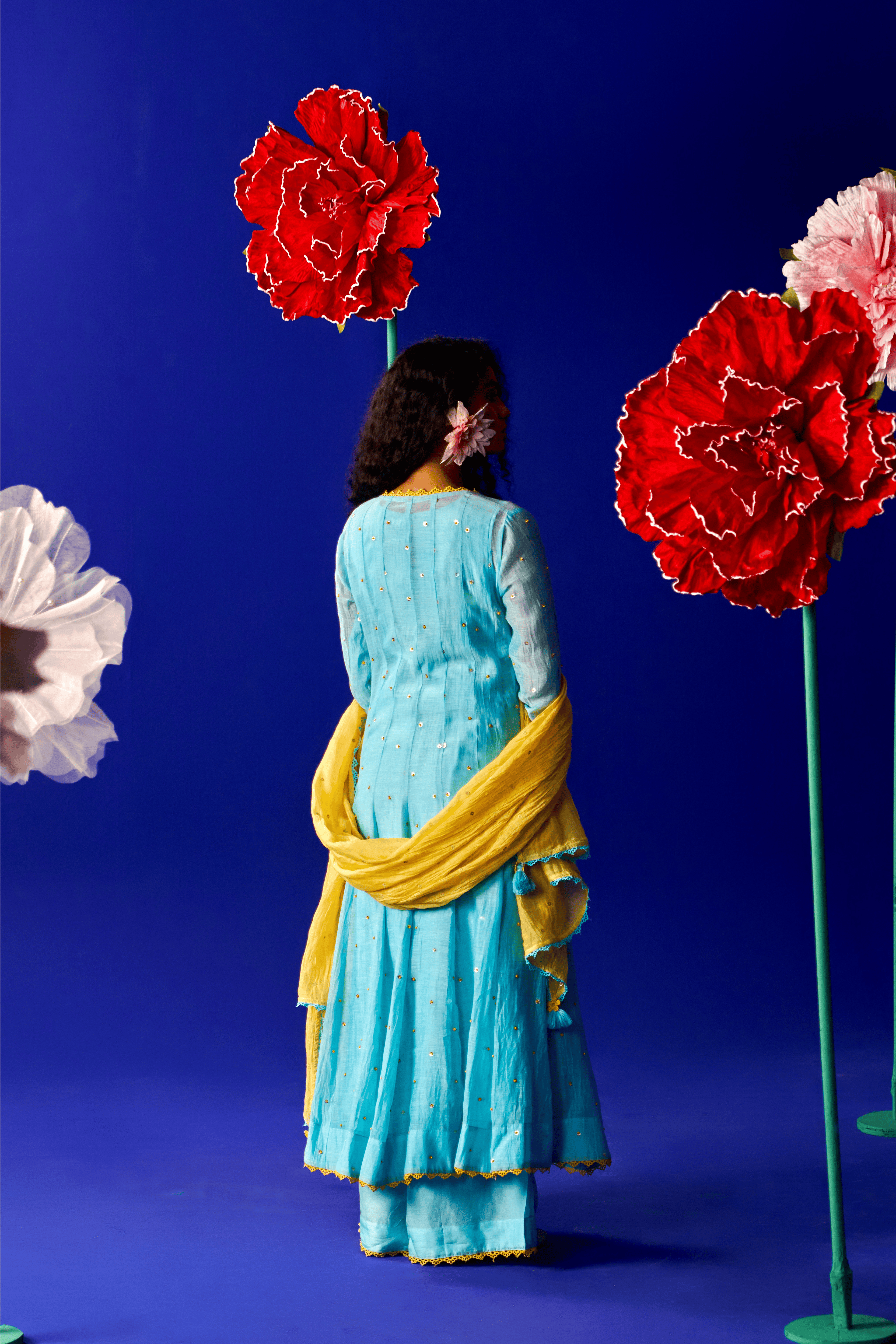 Bluebell - Aqua Blue Hand Embroidered Kurta Set with Long Jacket