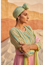 Pistachio Blush - Blush Pink Anarkali Set with Mint Green Hand Embroidered Patch