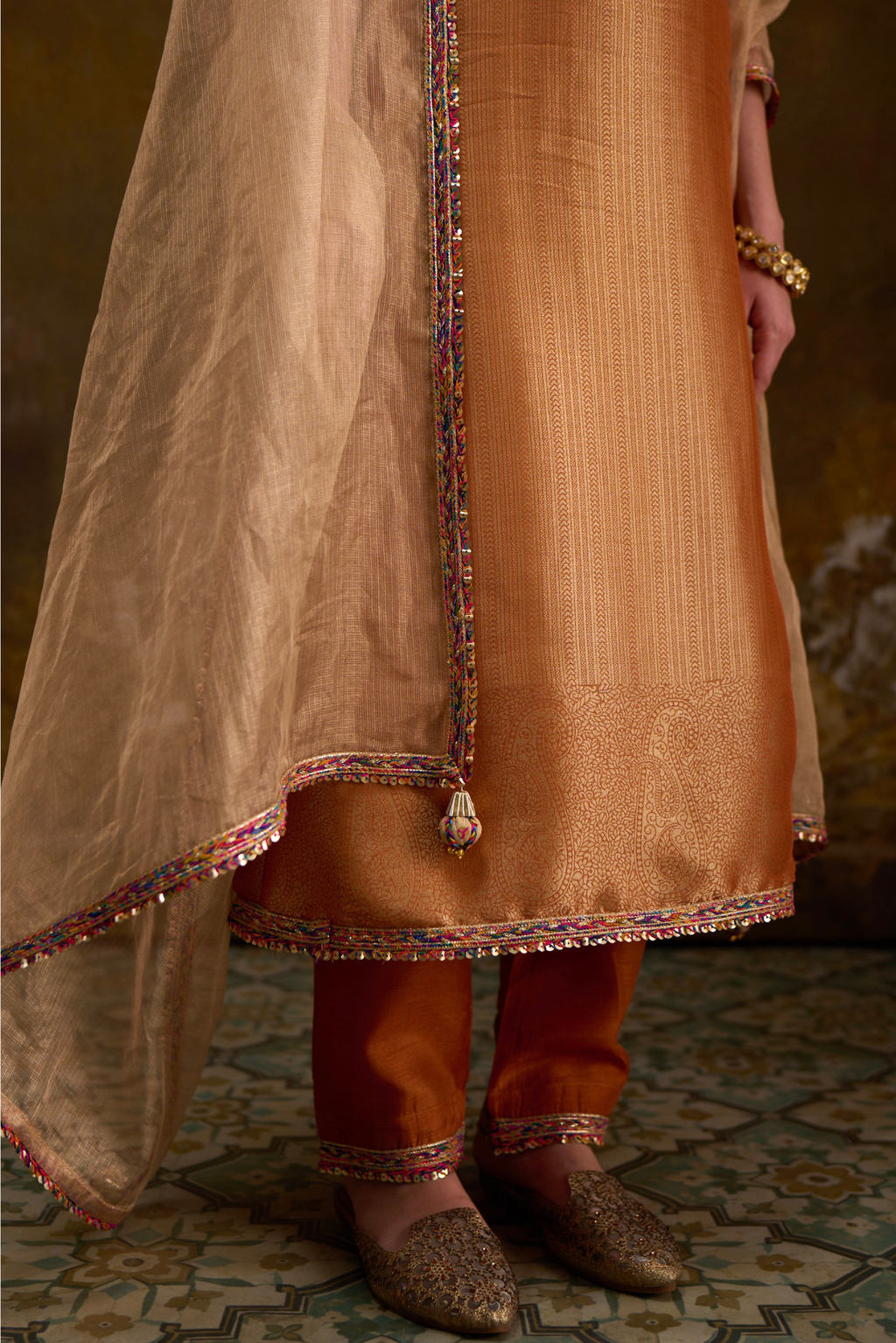 Naad Bhairavi - Mustard A Line Kurta Set with Pant and Dupatta
