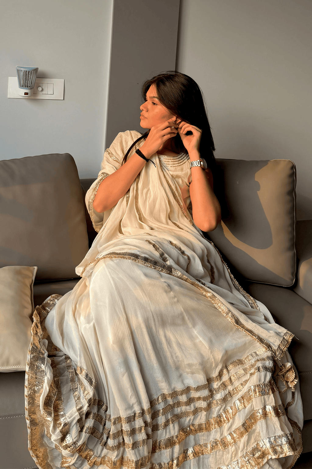 Rohana - Ivory Anarkali Set with Gota Patti Detailing