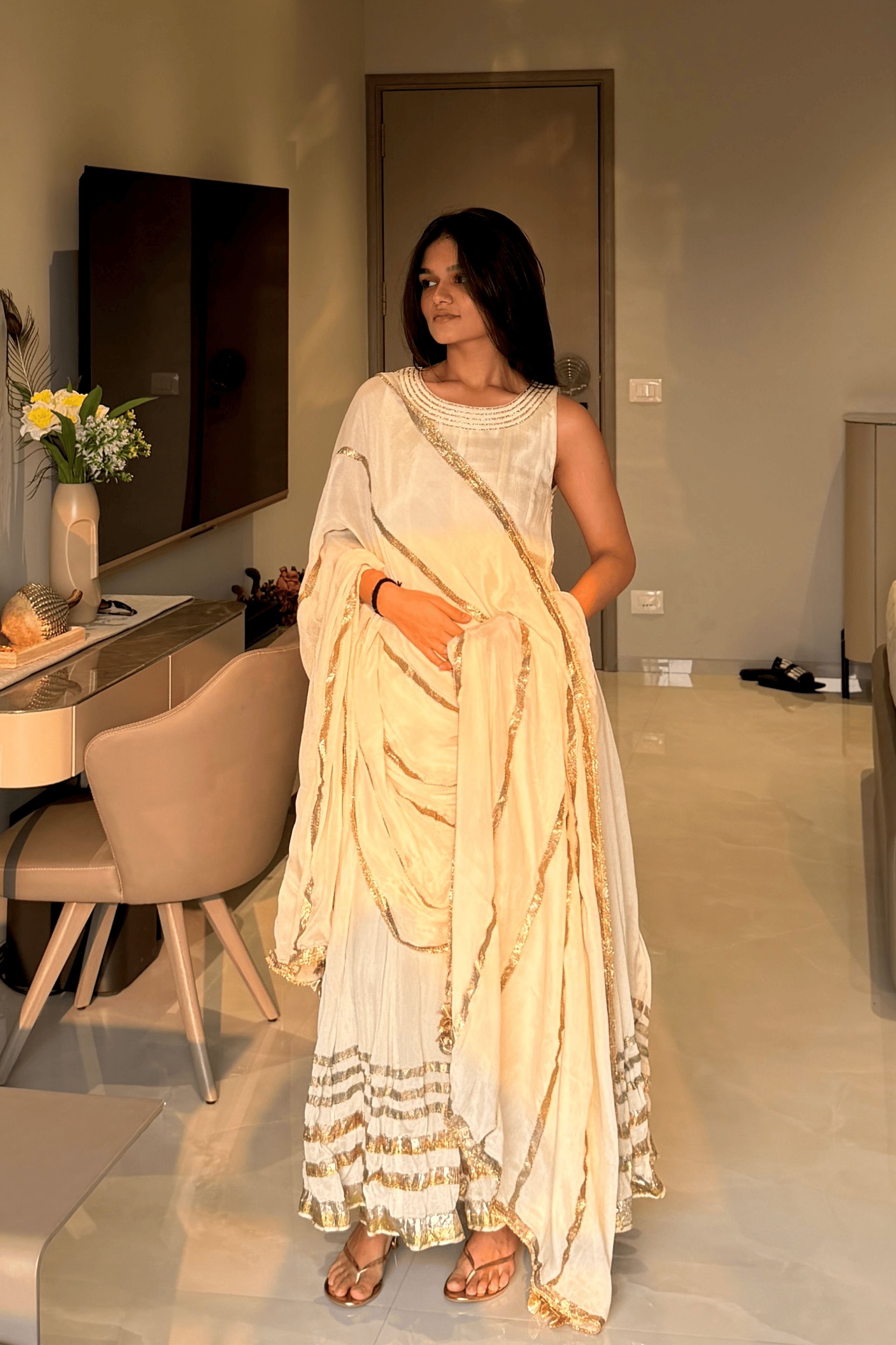 Rohana - Ivory Anarkali Set with Gota Patti Detailing